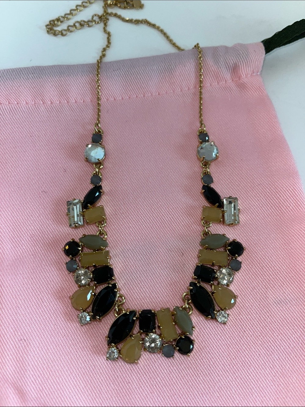 Gold-Tone Multi-Stone Necklace in Black, Gray and Cream